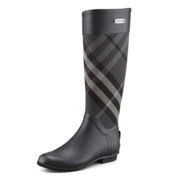 BURBERRY CLEMENCE CHECK PANEL RAIN BOOTS - Picture 1 of 12